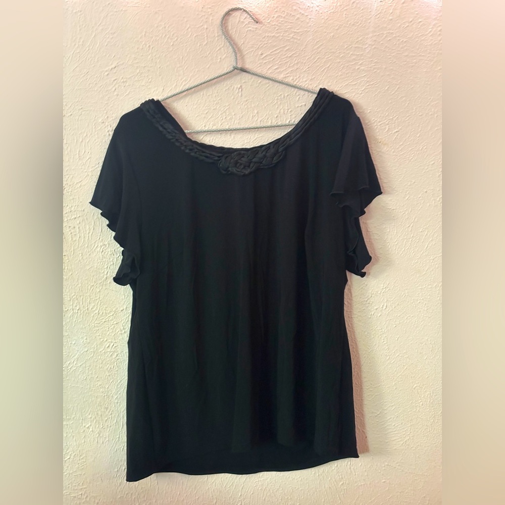 Cato Black Flutter Sleeve Ruffled Blouse